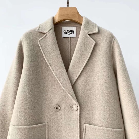 ⛄️CLAUDIE PIERLOT double-breasted patch pocket long wool blend coat NWOT - Picture 7 of 15